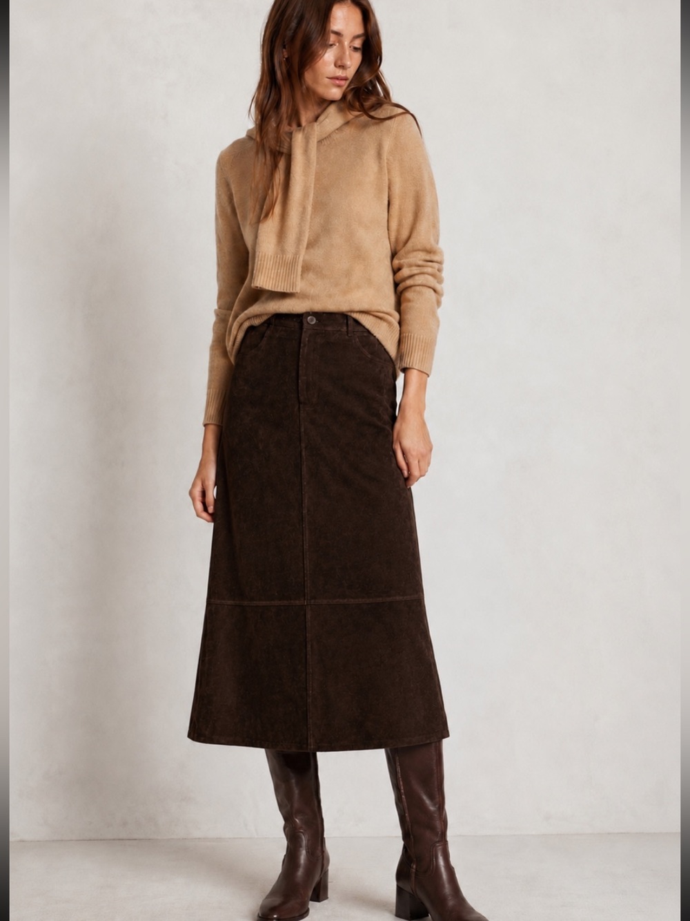 Vintage Suede Skirt NWT Skotts Washable Brown 14 A-Line Career 90s Western Boho